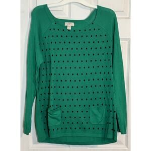 Loft Ann Taylor Green Polka Dot Sweater, Large